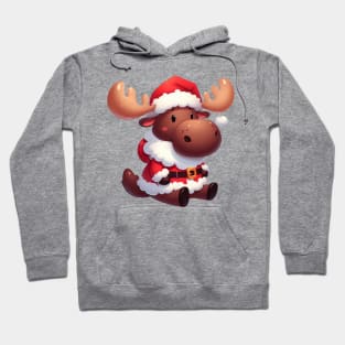 Cute Moose Santa Claus Illustration Hoodie